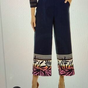 Trina Turk Indigo Multi Floral Stripped Cuff Tremont Pants - Size 0 - NWT